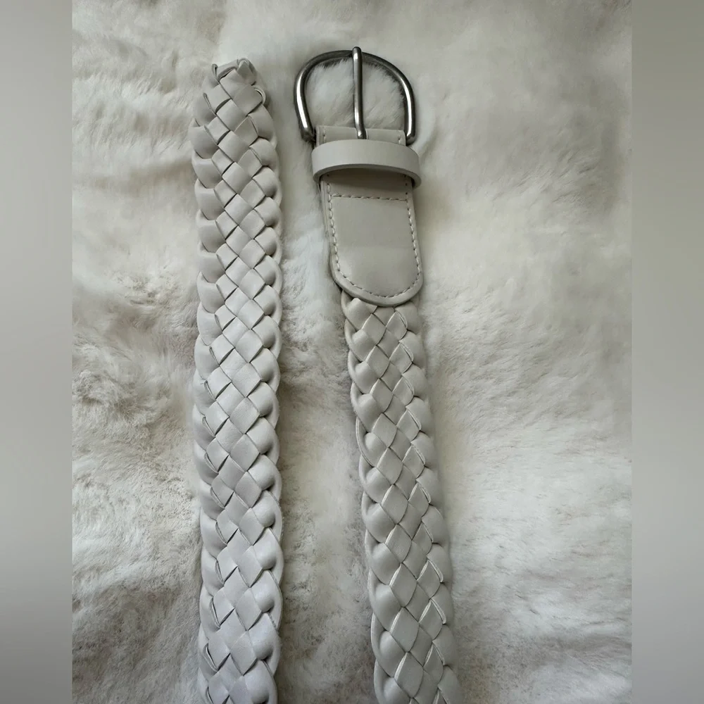 Elegant Off White/Ivory Braided Belt With Silver Buckle - Boho Chic Coastal ~ M.